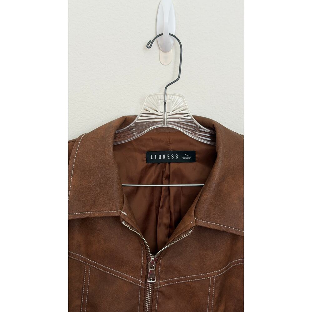 Lioness Brown Contrast-Stitch Bomber Jacket Size XL - Picture 2 of 8
